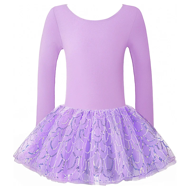الفتيات الباليه الرقص ثلاث طبقات توتو يوتار لفتاة الجمباز الرقص مع الكلاسيكية طويلة الأكمام سباركلي الترتر فستان رقص