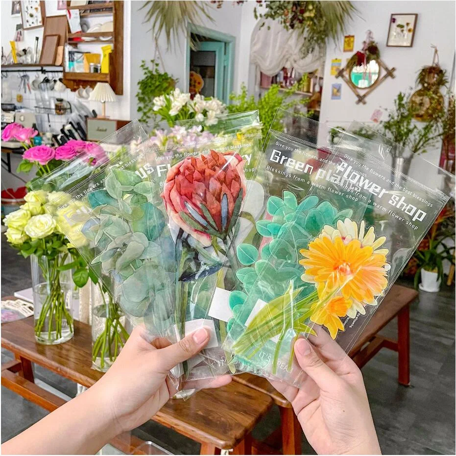 

6 шт., набор наклеек с чернилами и цветами, водостойкие прозрачные ПЭТ брошюры, цветочный материал, декоративная гитара, ноутбук, водонепроницаемые наклейки