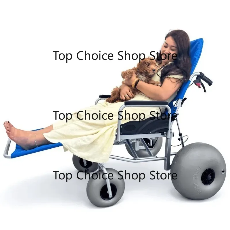 All‑terrain Beach Manual Mobility Cart With Quick Release Backrest For Outdoor Beach Movement Auxiliary Use