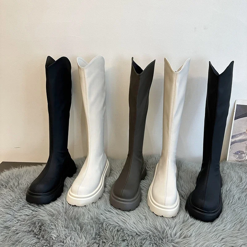 

Retro Style Women Knee High Boots Fashion Back Zippers Shoes Autumn Winter Thick Heel Ladies Knight Long Booties