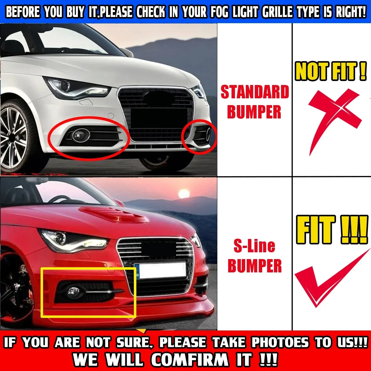 2Pcs Front Bumper Fog Light Grille Cover LH+RH Honeycomb Hex Fog Lamp Racing Grill For Audi A1 8X S-Line 2011 2012 2013 2014