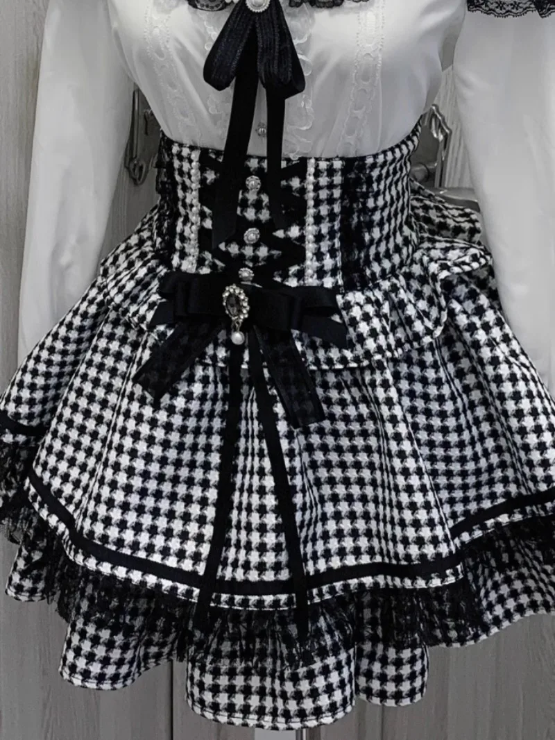 Japanse Rojita-stijl Originele in massa geproduceerde mijn-serie Rok met hoge taille Bud Suit Bow Lace Pearl Leuke rokken Dameskleding