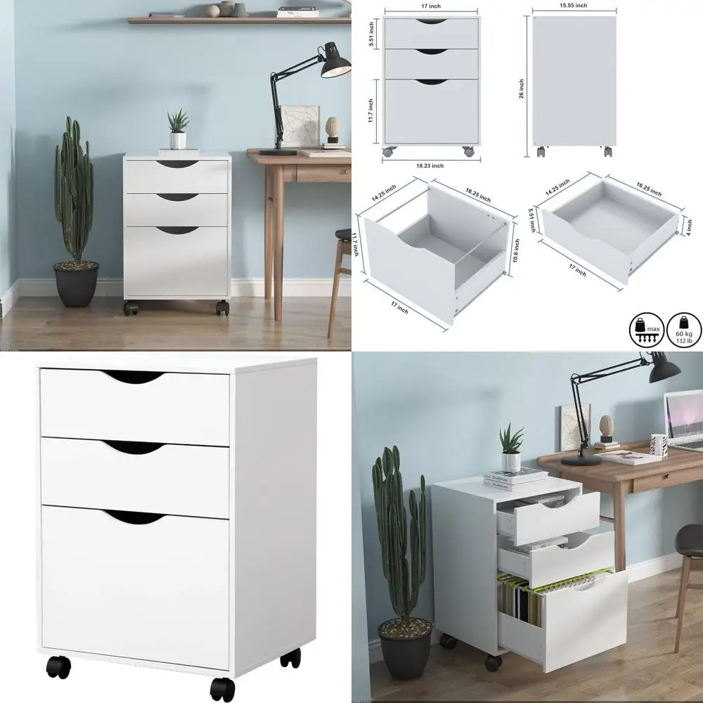 

Регулируемый мобильный картотечный шкаф для бумаг форматов A4, Legal и Letter, белый, подходит для домашнего офиса