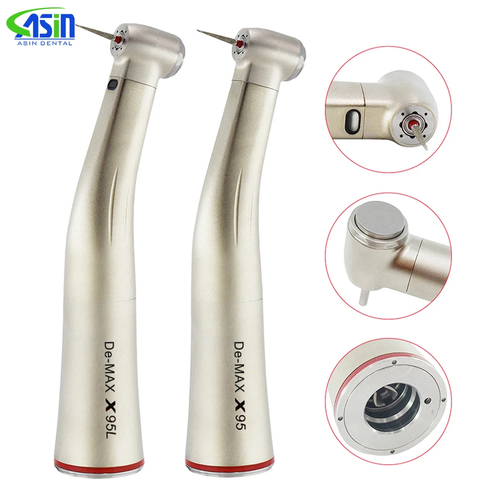 DE-Max X95L contraangulo Dental 1:5 Increasing Speed Handpiece Against Contra Angle LED Optic Fiber Quattro Spray Red Rings