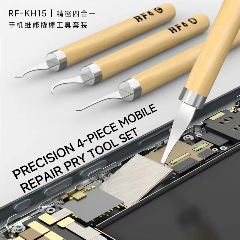 

RF4 RF-KH15 Multi-Function Pry Tool Kit Heat-Resistant Wooden Handle Spudgers for Mobile Phone Repair&Adhesive Cleaning
