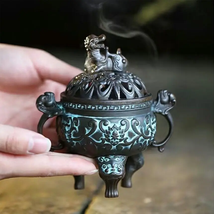 

Chinese Bronze Tripod Divine Beast Pixiu Incense Stove Collection Decoration