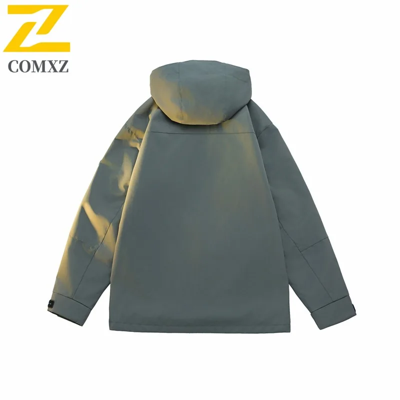 سترة COMXZ للرجال للاستخدام الخارجي، سترة خريفية خفيفة الوزن بغطاء للرأس ومقاومة للرياح ومريحة للاستخدام اليومي #4