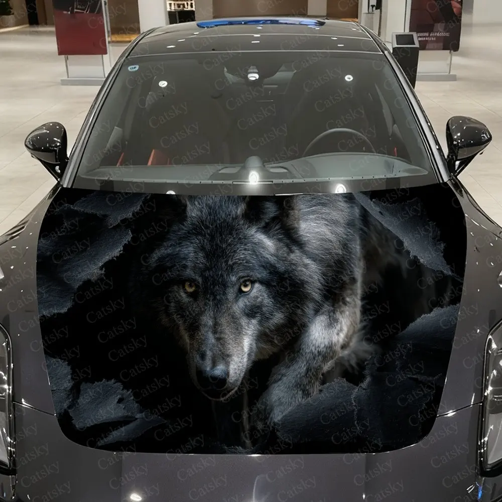 Icefield Fierce Wolf Car Vinyl Wrap, PVC Waterproof Car Hood Sticker, Self-Adhesive Scratch-Resistant Stickers