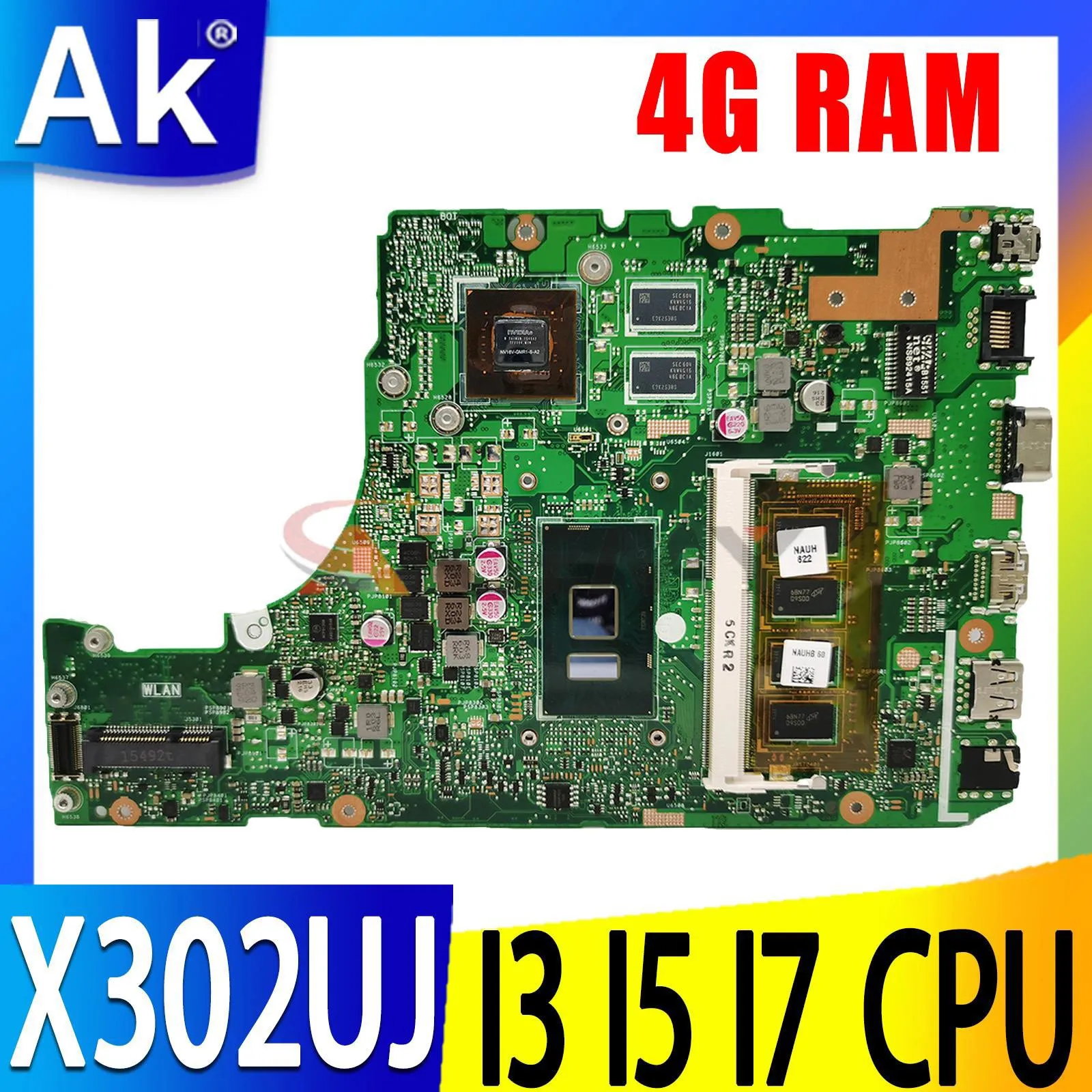 

Shenzhen X302UA_UJ Laptop Motherboard For ASUS X302UV X302U X302UA X302UJ Mainboard M 4GB I3-6100U I5-6200U I7-6500U GT920M