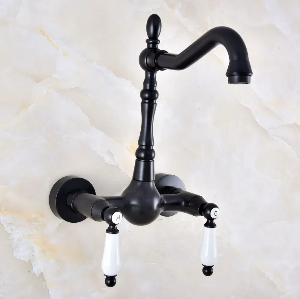 

Dual Handle Duals Hole Wall Mount Basin Faucet Oil Rubbed Bronze Bathroom Vanity Faucets Kitchen Sink Cold Hot Water Taps Dnf856