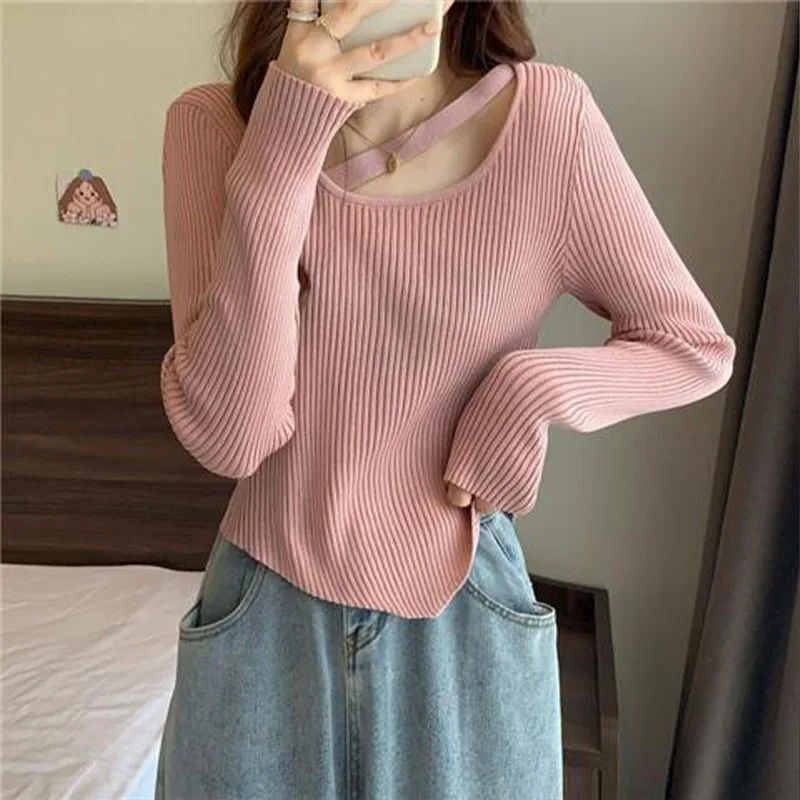 Women Clothing Fashion Elegant Square Neck Pullover Autumn Winter Simplicity Cozy Sweater Lady New Pattern Solid Chic Knitted