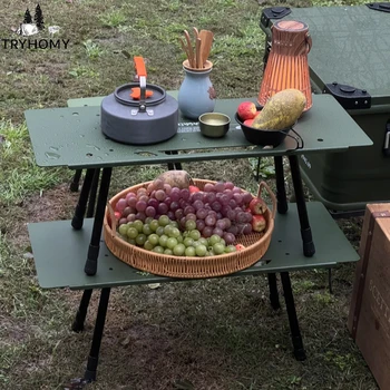 Tryhomy 알루미늄 합금 캠핑 선반 테이블, 2 단 선반 테이블 세트, 조정 가능한 다리, 서브 테이블