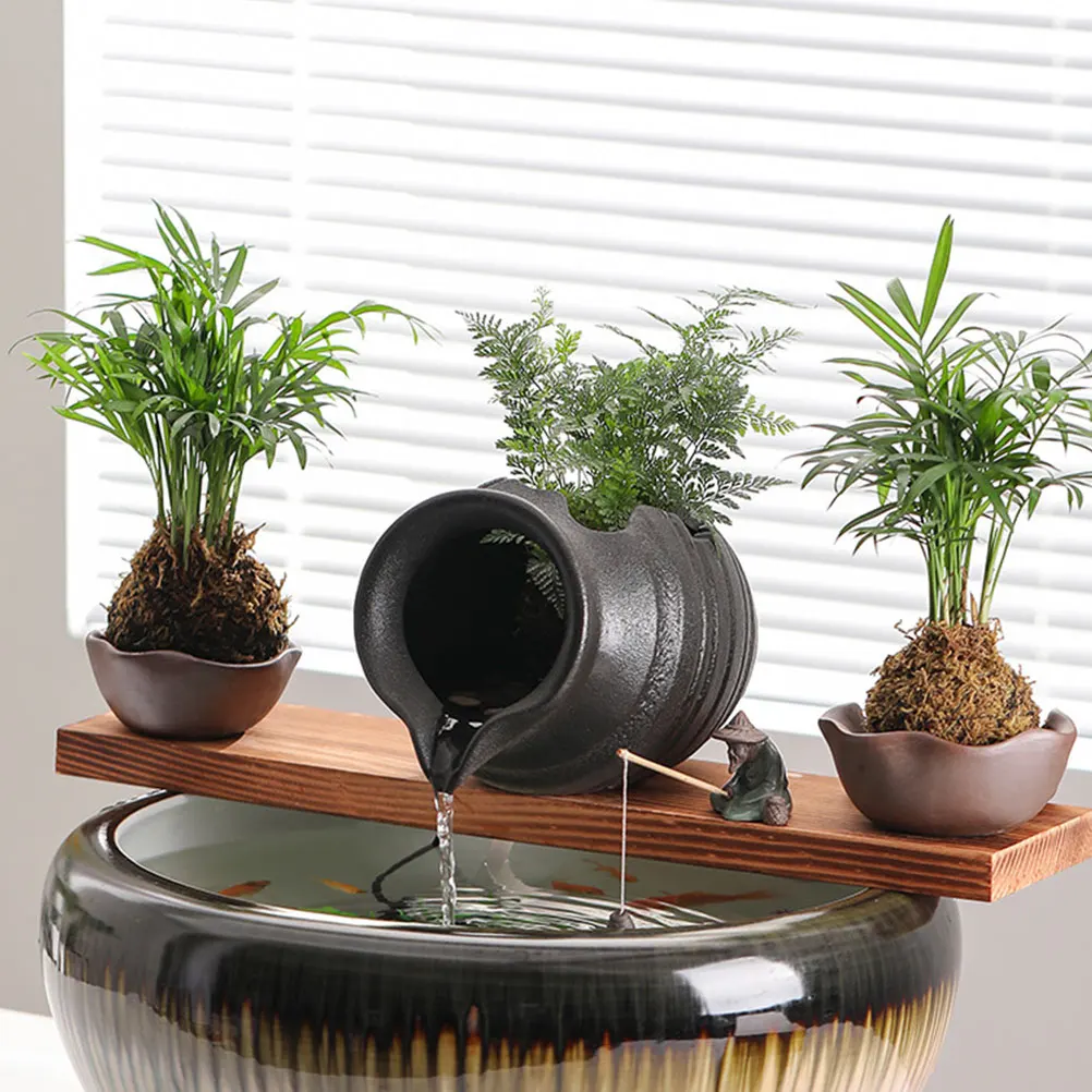 

Ceramic Jar Water Circulation Fountain Decor for Outdoor Garden Landscape Waterfall Feature Vintage Flowing Design Courtyard