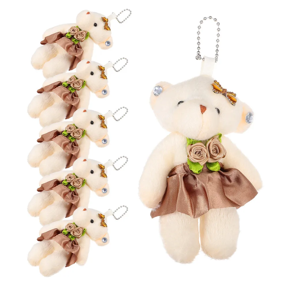 

6Pcs Wedding Bear Cute Mini Pendant Hanging Tiny Bears Keychain Bag Handbag Bedroom DIY Decor Adorable Bear Charm