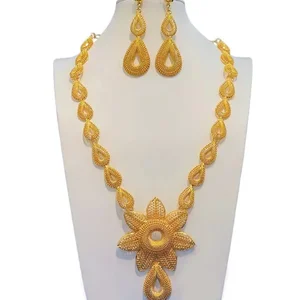 Dubai 24K Gold Farbschmuck Set für Frauen, Halskette und Hochzeitsohrringe, goldene Farbe, Großhandel, Braut, Inder, Thailand, neu, 2 PCs 10 Hauptverkauf Halskette Tailandia - №1