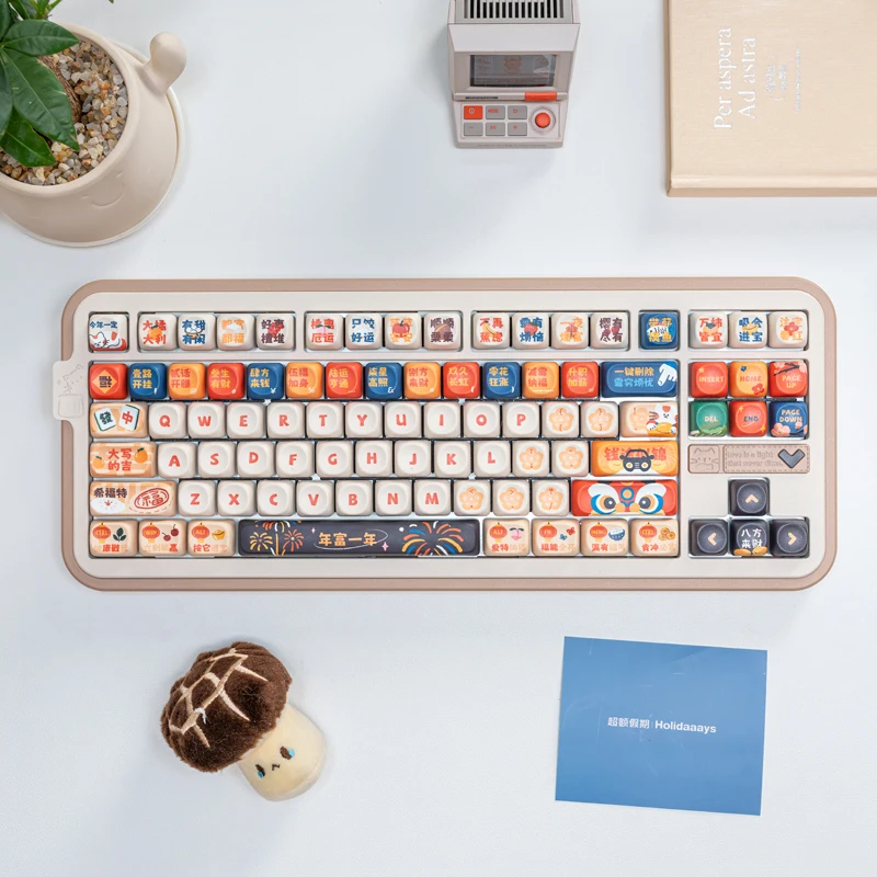 Chinese Spring Festival Characters PBT Keycaps,137 Keys MOA Custom Doubleshot Cute Keycaps For MX Gaming Mechanical Keyboards