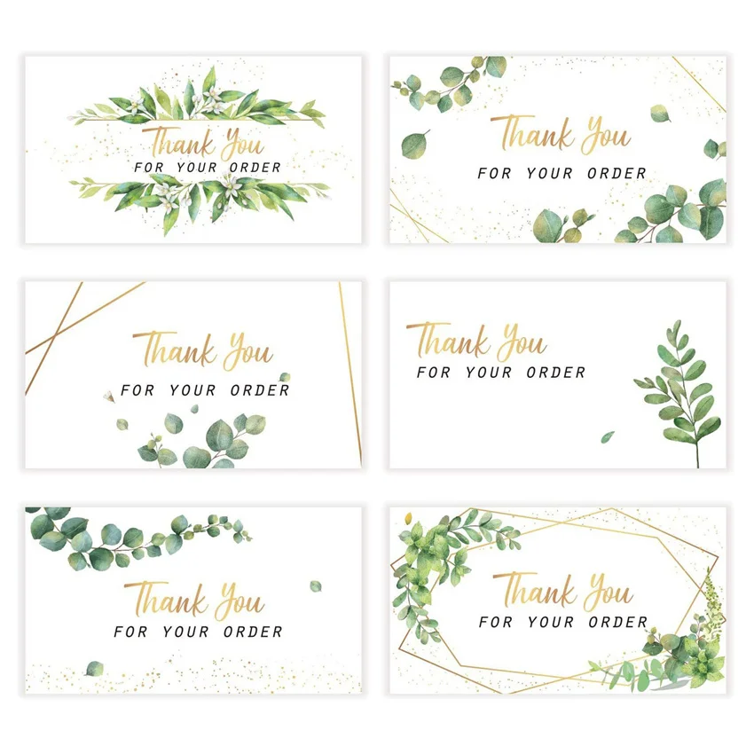 Greenery Leaves Thank You For Your Order Cards Greeting Appreciation Cardstock Labels For Small Shop Gift Packaging Wedding Card