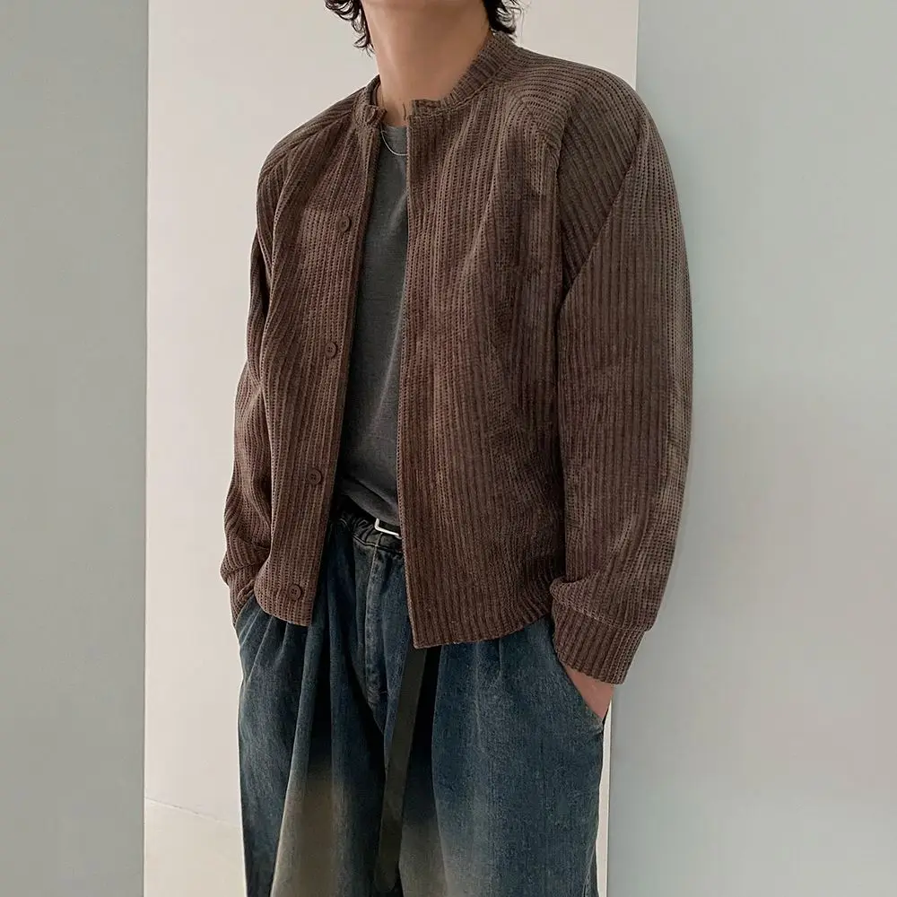 Lazy style high-quality round neck short jacket men's autumn and winter loose casual jacket Korean style trendy simple top