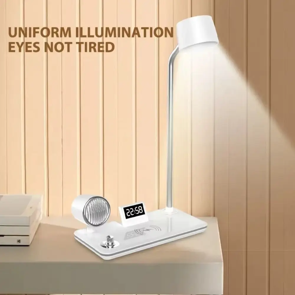 

USB-порт, светодиодная настольная лампа, многофункциональное ночное освещение, светодиодная настольная лампа, беспроводное зарядное устройство, подставка, часы, Bluetooth-динамик, домашний декор