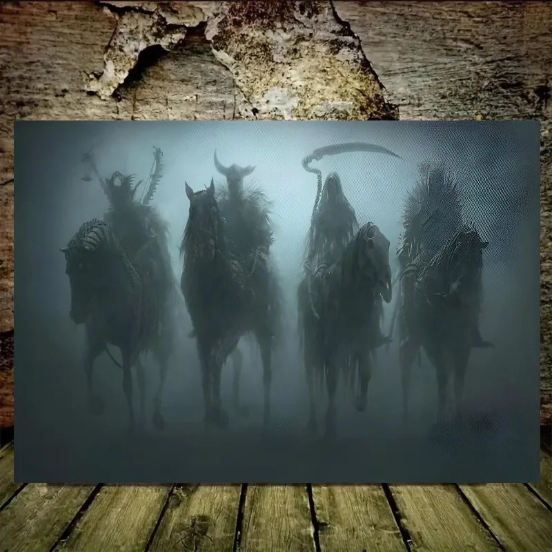 Frameless Canvas Artwork Featuring The Four Horsemen of The Apocalypse, for Decor Walls of Living Room Bedroom Fantasy Theme.
