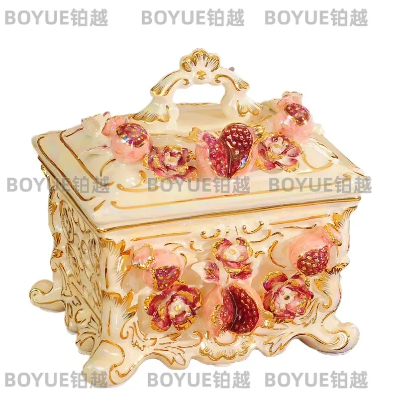 European Ceramic Storage Jar with Lid Large Candy Snack Container Tea Canister Jewelry Box Home Decor Ornament