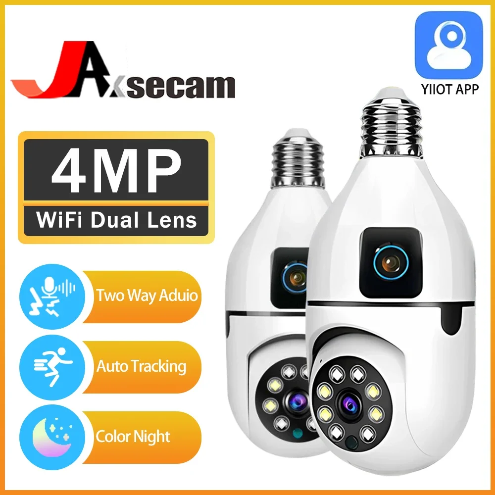 

4MP 2K WIFI Dual Lens Bulb Surveillance Camera Indoor Auto Tracking Wireless PTZ Security Camera Color Night Vision Camera YIIOT