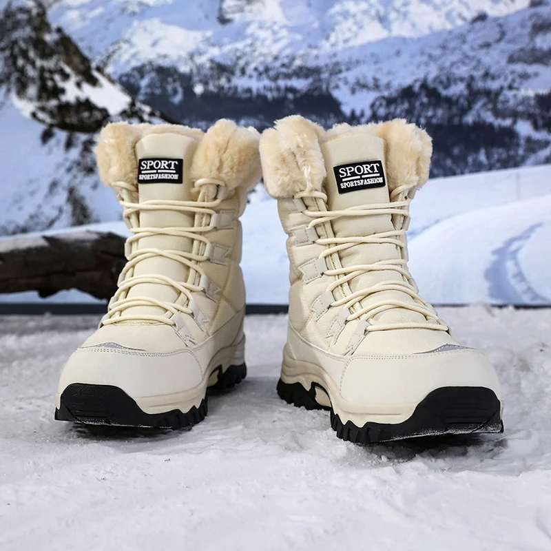 Winter-Barfußstiefel für Damen, Winter-Schneestiefel für Damen, Plüsch-Warme Knöchelschuhe, Rutschfeste Outdoor-Wasserdichte Wanderschuhe in Übergrößen – Detail 12