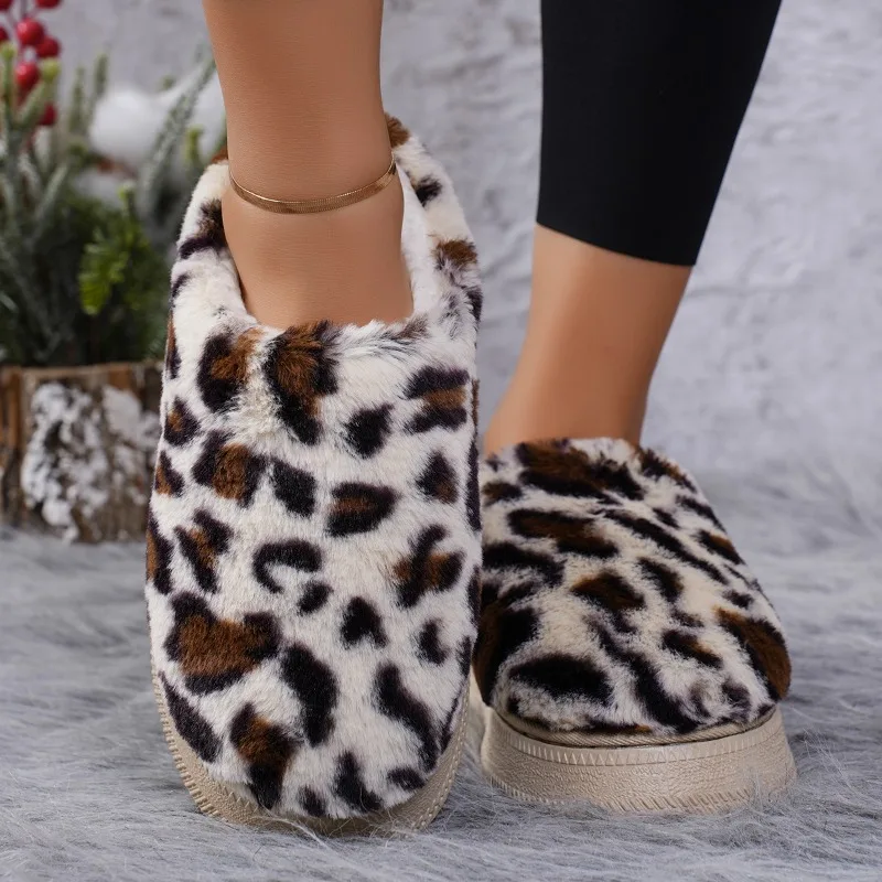 Fashion Design stivali da neve alla caviglia in pelliccia di leopardo scarpe da donna in cotone caldo stivali corti invernali in peluche nuovi comodi stivali Femme