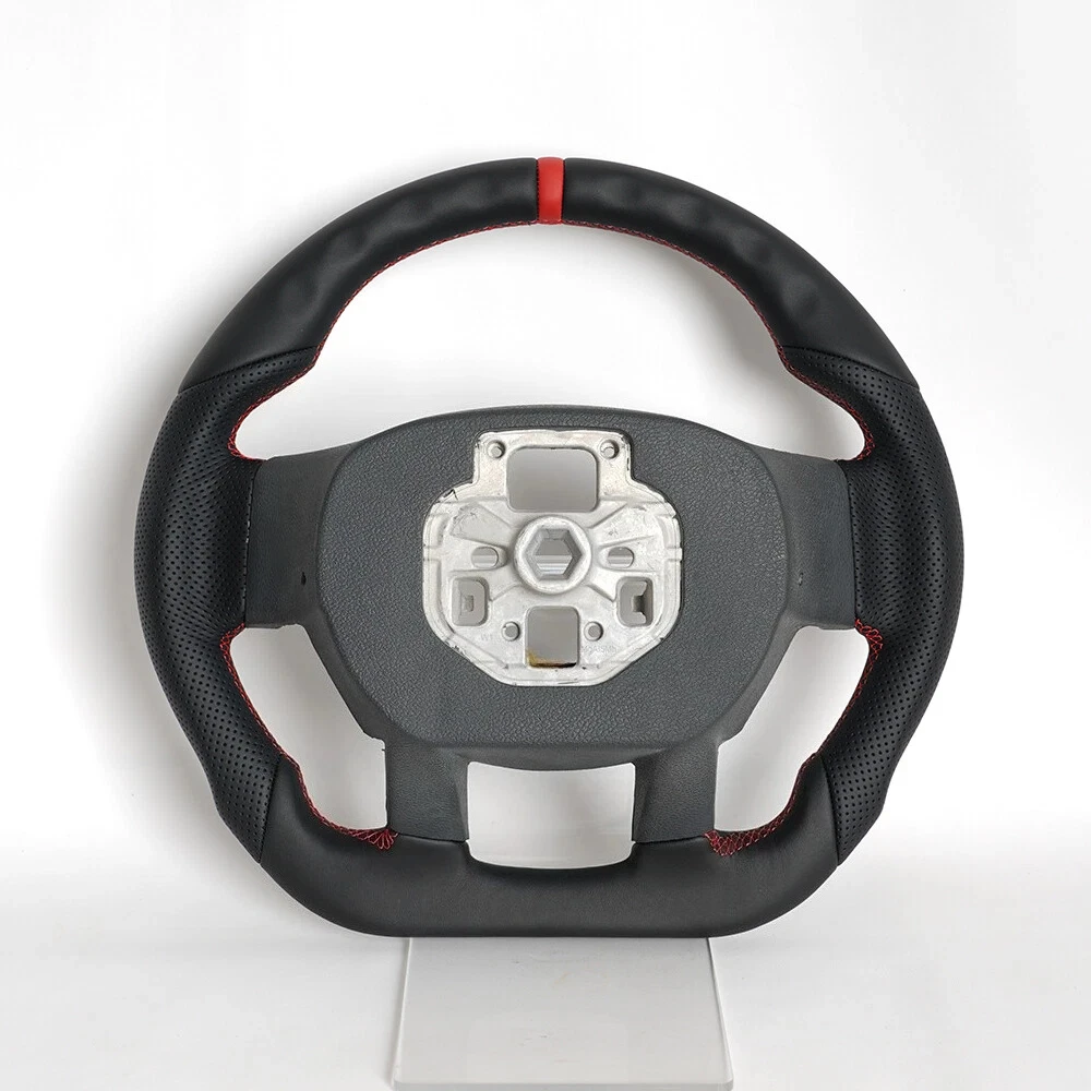 Full Leather D-Shaped Steering Wheel Red Top Stripe Without Paddle Holes For Ford F150 F-150 2015-2020 Car Accessories