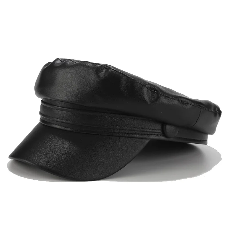 Trendy Baskenmütze Hut Frauen Casual Military Cap Flache Kapitän Trucker Caps Mode Pu Leder Reise Kadett Maler Achteckige Hüte – Detail 6