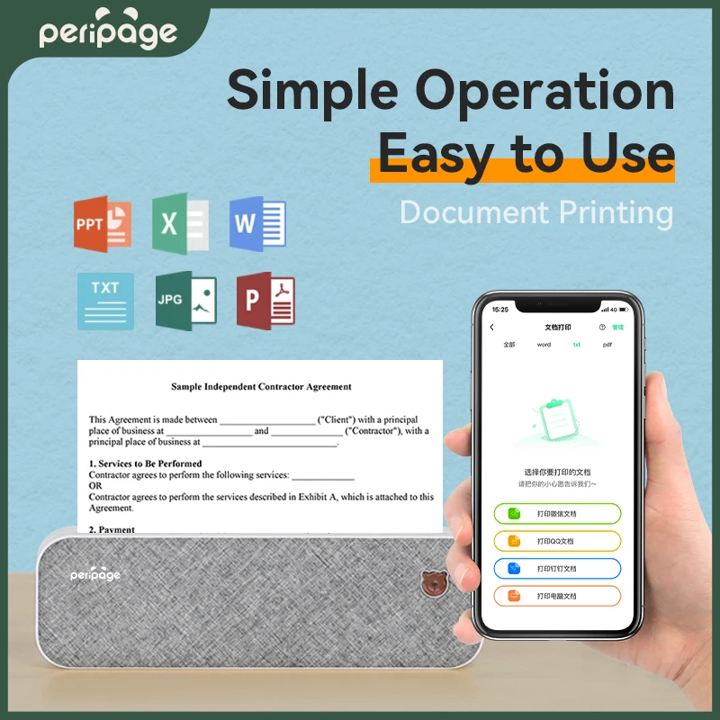 PeriPage A40 Printer A4 Paper Portable USB Bluetooth Wireless Thermal Transfer Printer for IOS Android System Printing Machine