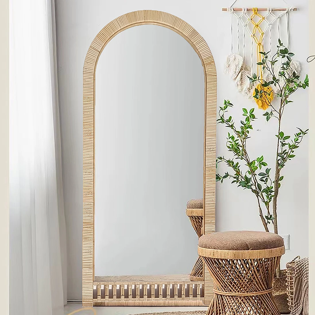 180x80 Modern Nordic Style Full Body Mirrored Natural Rattan Suitable For the Living Room Perfect Style