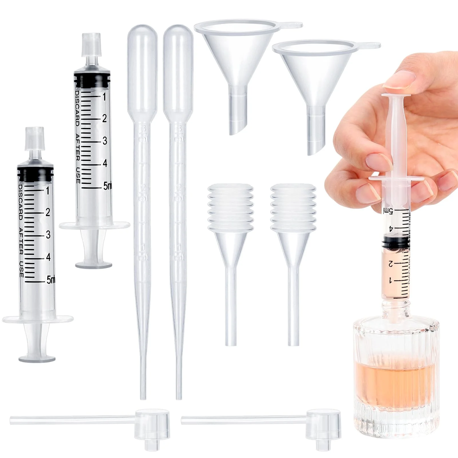 10 Piece Perfume Dispensing Kit Including Clearly Marked 5ml Syringe, Perfume Pump, Dropper, Spring Dropper and Funnel