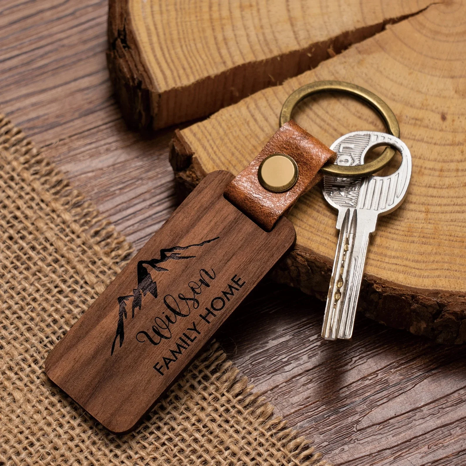 

Personalized Walnut Wood Keychain, Custom Engraved Keychain, Custom Wood Key Chain, Birthday or Anniversary Gift for Her or Him,