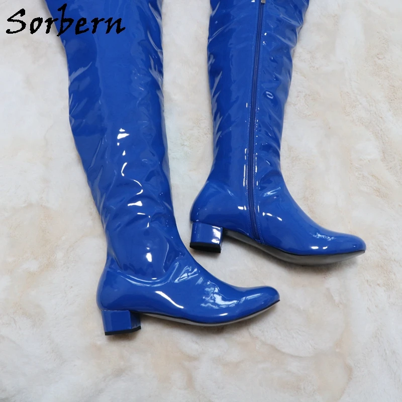 Sorbern Custom 88Cm Crotch Thigh High Boots Women With 145Cm Outside Shaft Length Square Mid Heels Round Toe Unisex Style Shoes