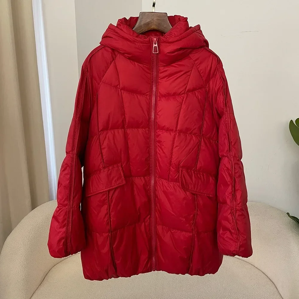 New Winter Women White Duck Down Jacket Hooded Plus Size Warm Oversize Puffer Coat Female Casual Loose Parkas Pocket Outerwear