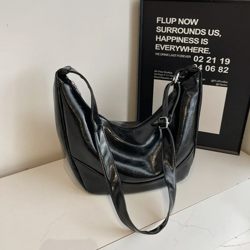 

2025 High Quality Sewing Thread PU Popular Hobos Crossbody Bag Large Capacity Zipper Solid Color Versatile Fashion Shoulder Bag