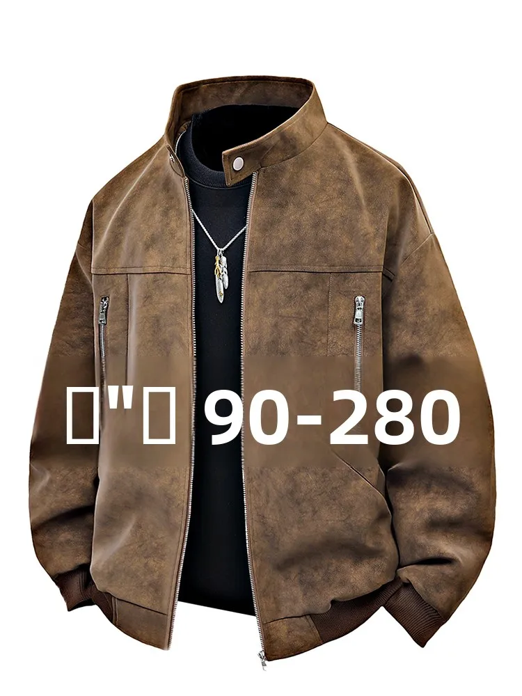 

plus Size Men's Biker Jacket Leather Coat Spring Autumn Trendy Brand Stand Collar Zipper Casual PU Fabric Long Sleeve Youthful
