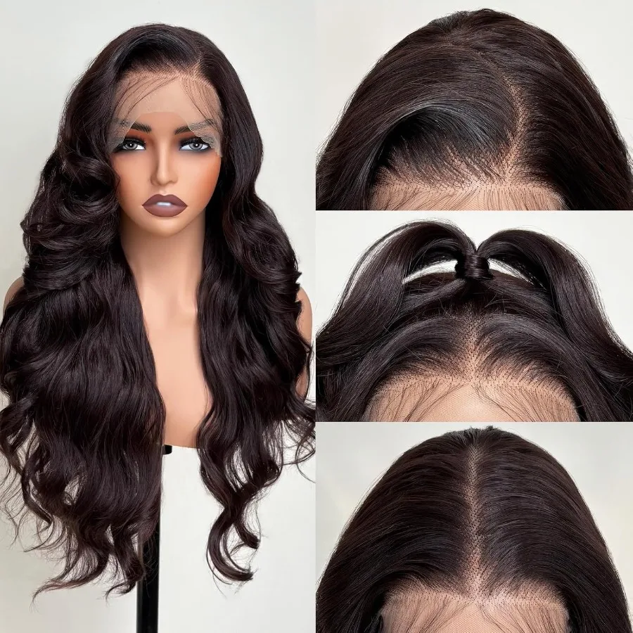 26 بوصة شعر مستعار اصطناعي مموج مسبقًا مع دانتيل أمامي عالي الدقة للنساء البيض والنساء السود قبل الطبقات عقدة صغيرة بنية لاك