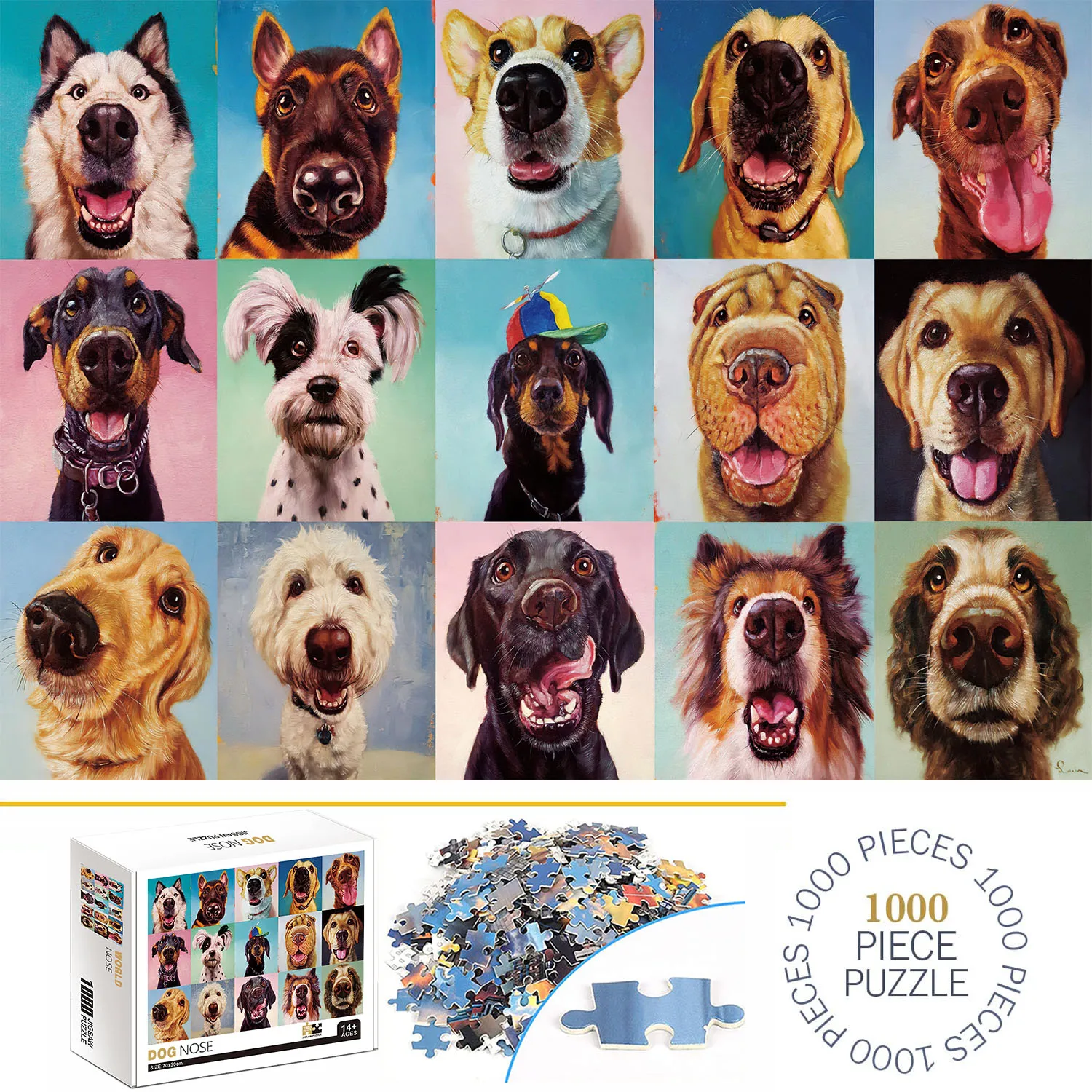 Cute Pet Dog Nose Jigsaw Puzzle, Home Decor, Adults Puzzle Games, Fun Floor Puzzles, Brinquedos Educativos para Crianças, 1000 pcs