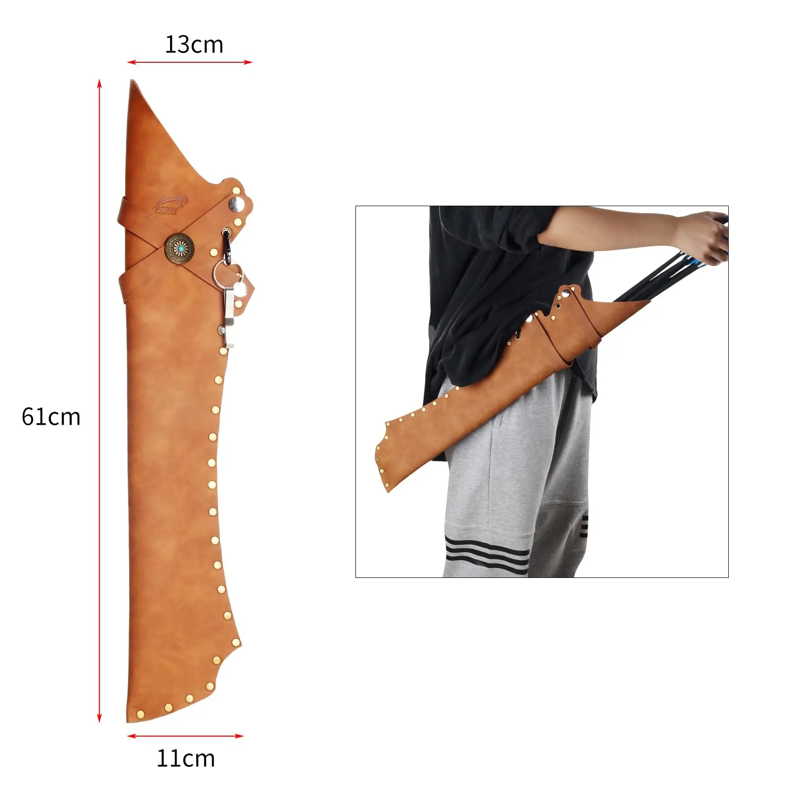 Archery Arrow Quiver Archery Back Arrow Quiver Holder PU Leather Archery Quiver with Belt Clip for Field and Practice