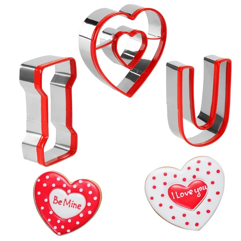 

I LOVE U Cookie Cutters Set of 3 Heart Shaped for Valentines Anniversary and Decorating Wedding Cakes Decorations Baking Tools