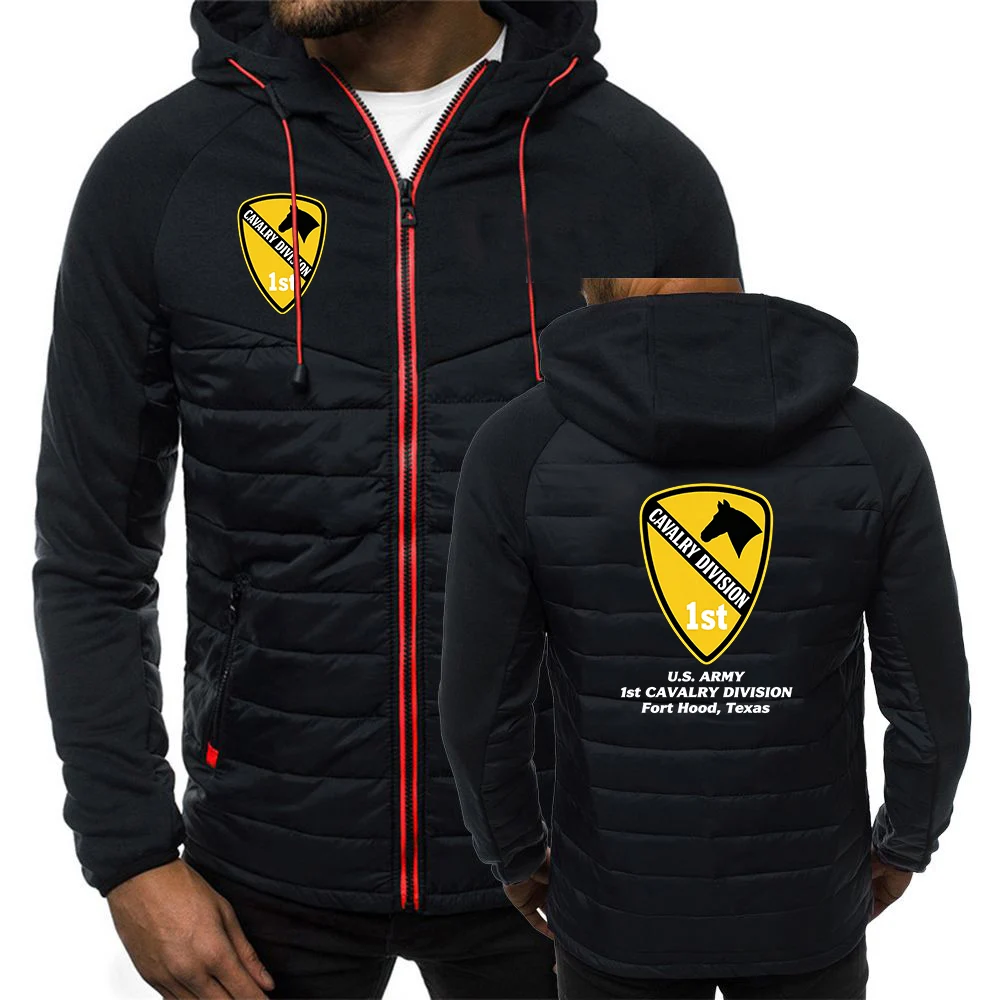 US Army 1st Cavalry Division Veteran Men's stand up collar winter zipper cotton coat street fashion jacket Hoodies