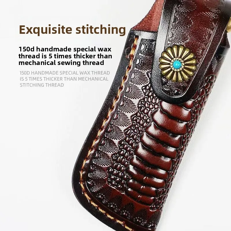 Pocket knife leather cover, leather storage bag, knife cover, folding knife cover, tool storage cover, portable, wearable belt view 4