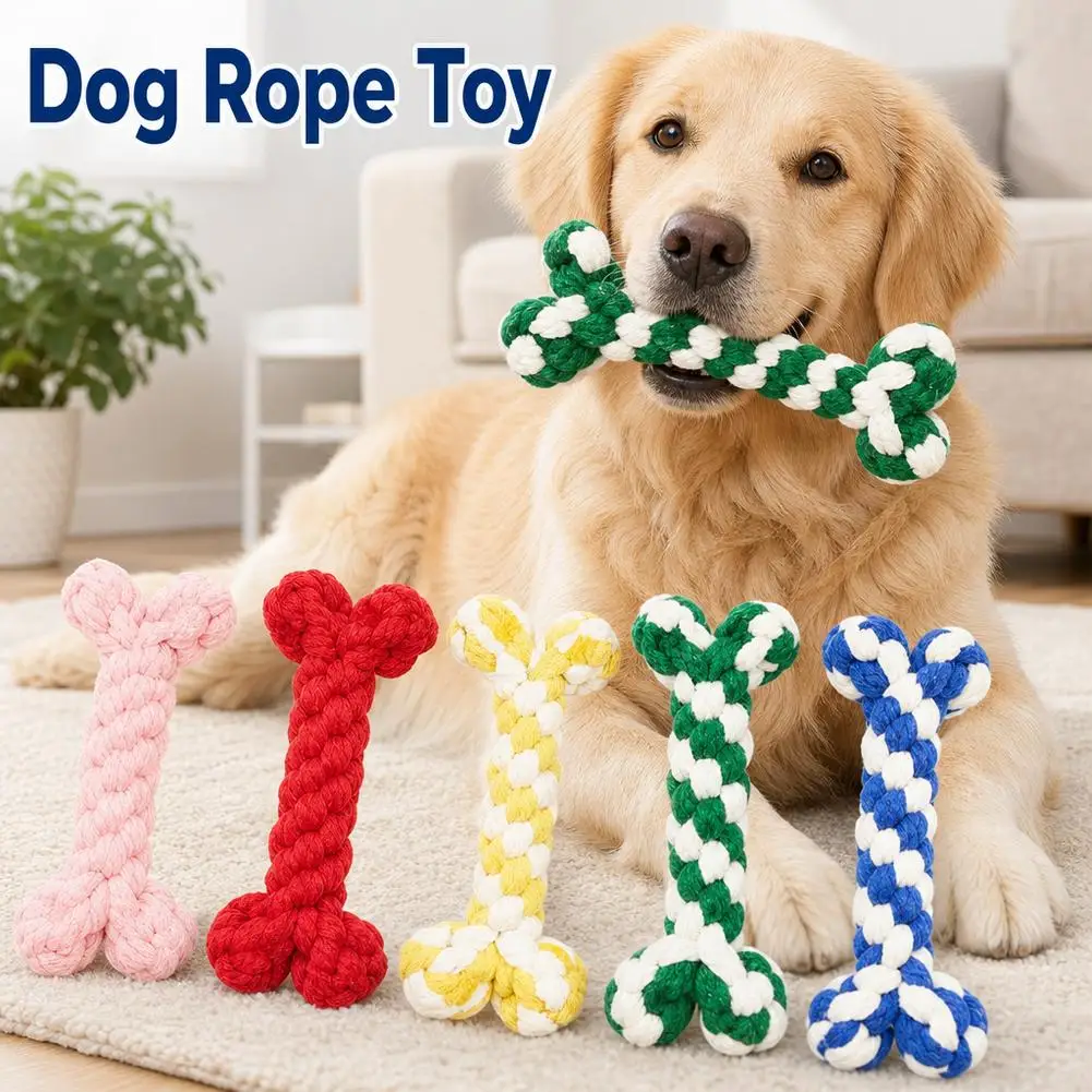 Cotton Rope Dog Toy Bone Shaped Puppy Teething Chew Toy Natural Cotton Thread Braided Rope Toy for Small Dogs Teething Cleaning