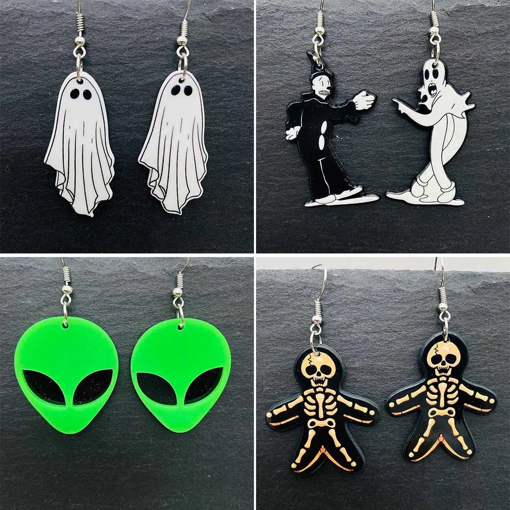 New Halloween Skull Acrylic Earrings Cookie Man Ghost Cartoon Cute Clown Halloween Christmas Earrings for Women  Jewelry Gift