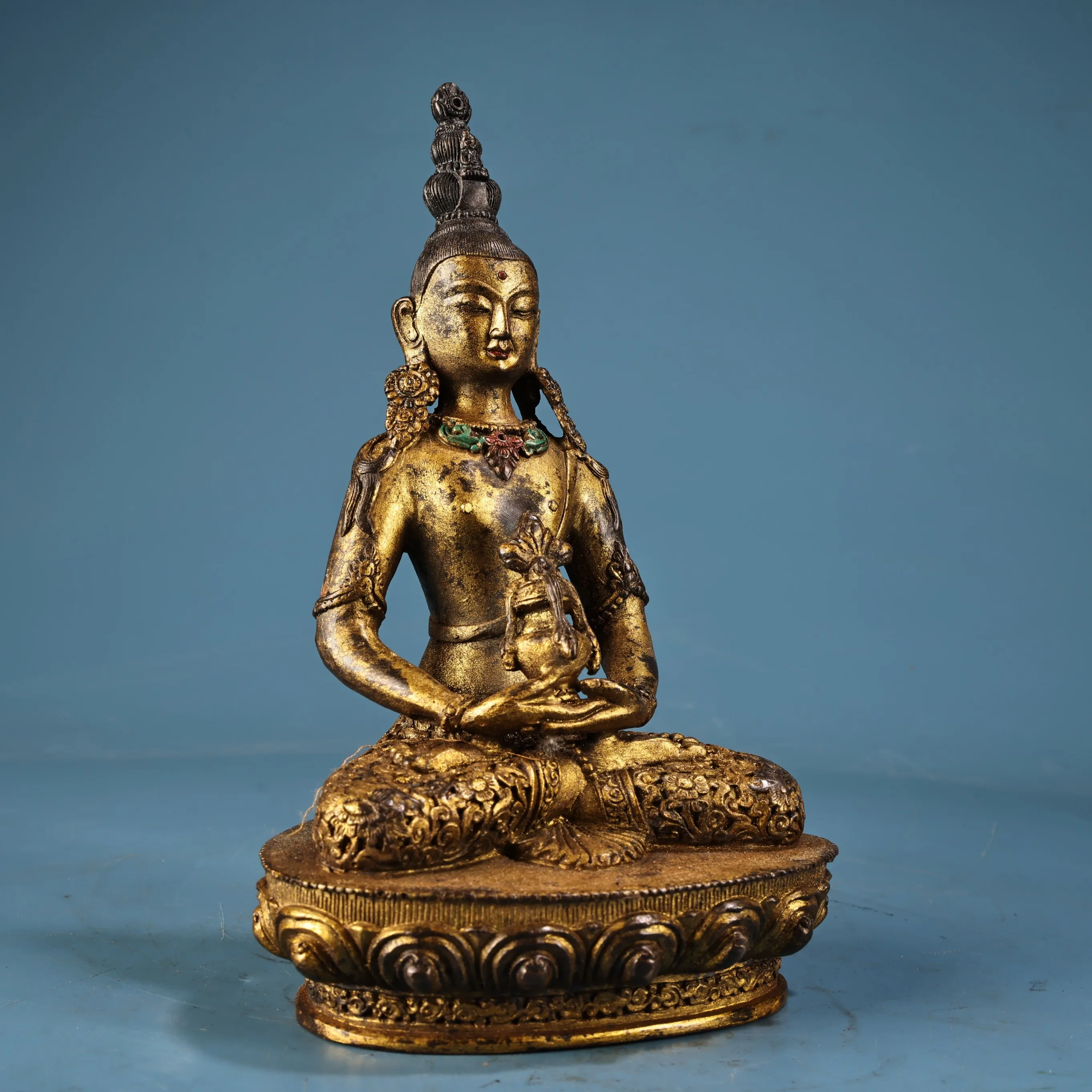 Old Bronze Gilded Cinnabar High relief  Northern Wei Buddha Longevity Buddha Amitabha Buddha Lotus Buddha Terrace