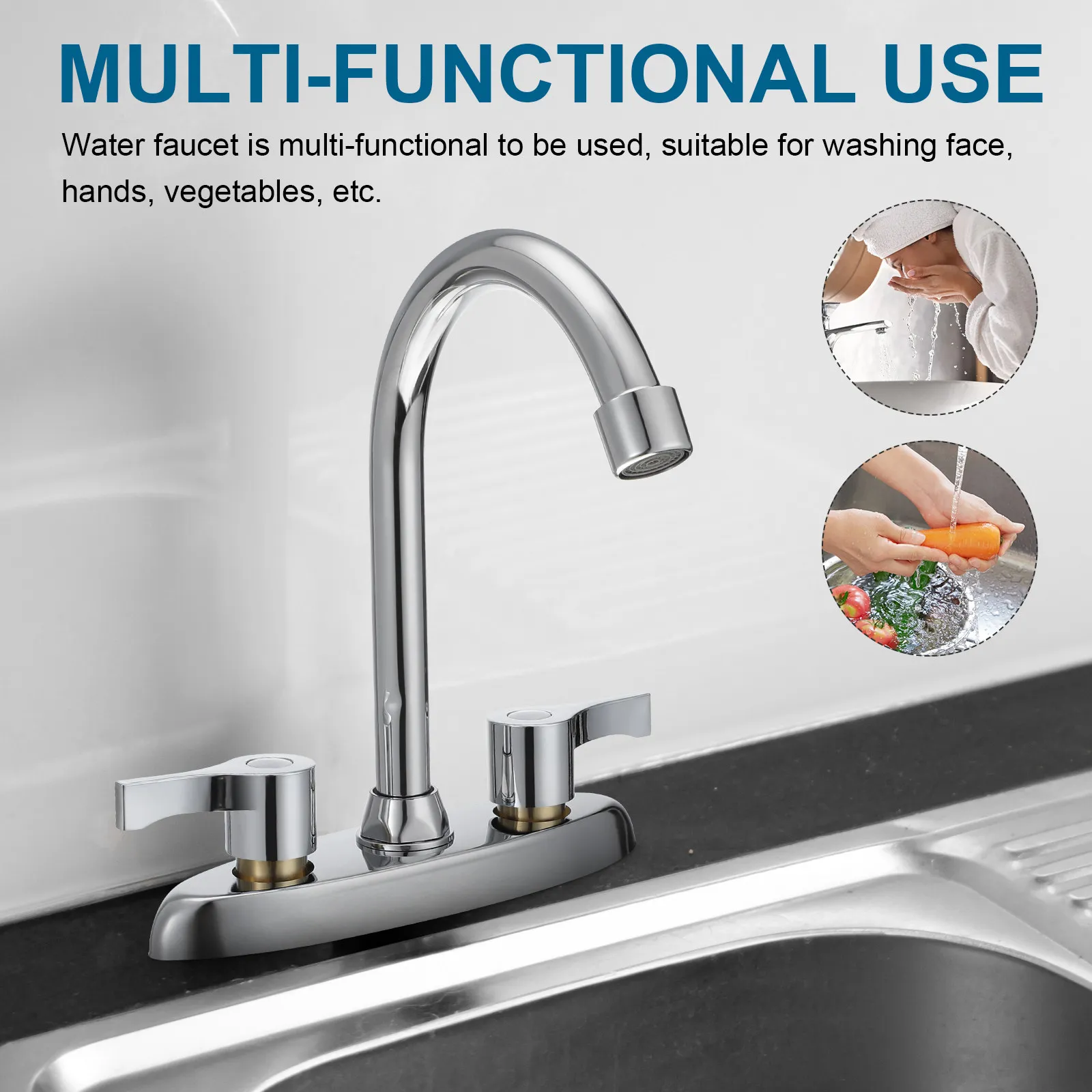 Hot Cold Faucet Sink Kitchen Bathroom Mixing Valve Two Hole Three Hole Random Knobs Hoses Taps Water Saving Multi Functional