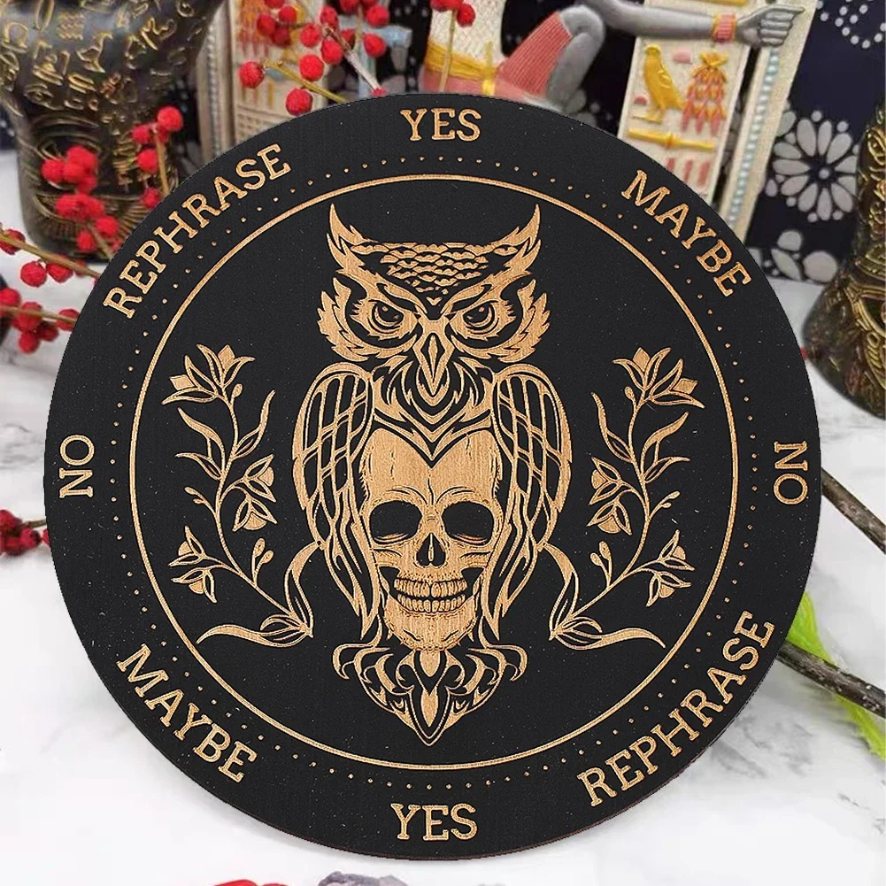 1PC 15cm Mystical Owl Skull Wooden Decorative Plate - Gothic Style Astrological Astrolabe with For Desk and Mystical Decoration