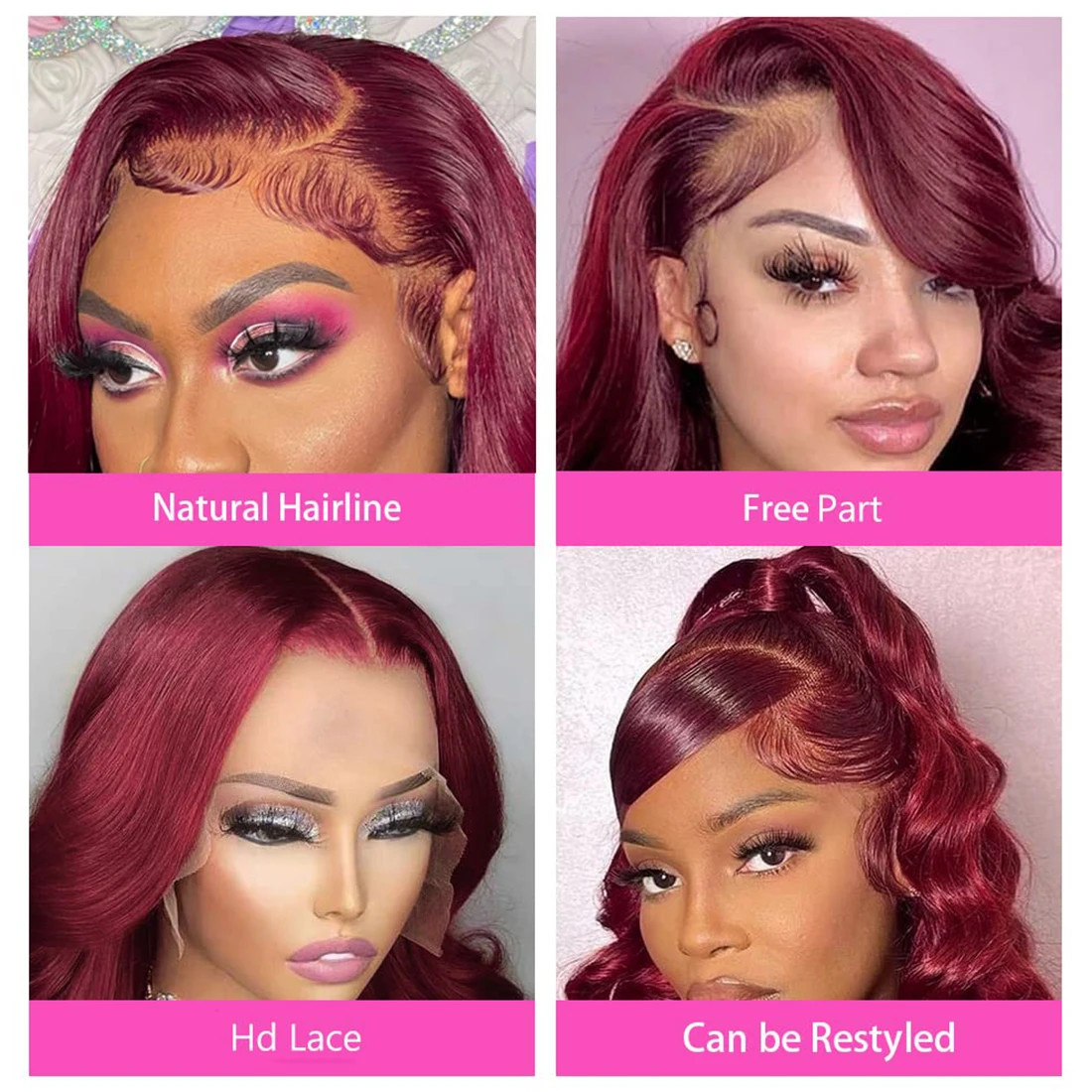 99j Burgundy Body Wave 13x6 HD Lace Frontal Wig Red Colored Loose Wave Lace Front Human Hair Wigs 250% Red Lace Wigs for Women image 2
